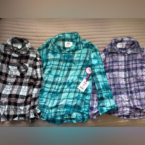 Justice Kids Plaid Button Down Shirts - Black, Blue, Purple size M/8. 1 is new